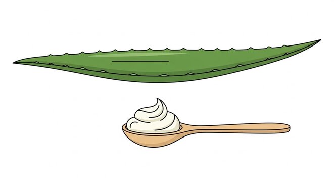 Fresh Aloe Leaf and Creamy Yogurt Spoon