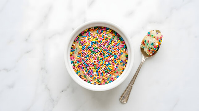 viral dot cake with colourful sprinkles with a spoon