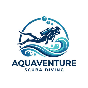 Scuba diver explores ocean waves with equipment and bubbles underwater