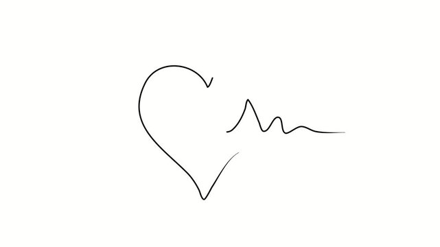 Cardiology, heart, cardiogram, pulse. Contour drawing, silhouett animation. Continuous line. Isolated on white. Video 4k object illustration self-drawing. Object construction. Minimalist continuous li