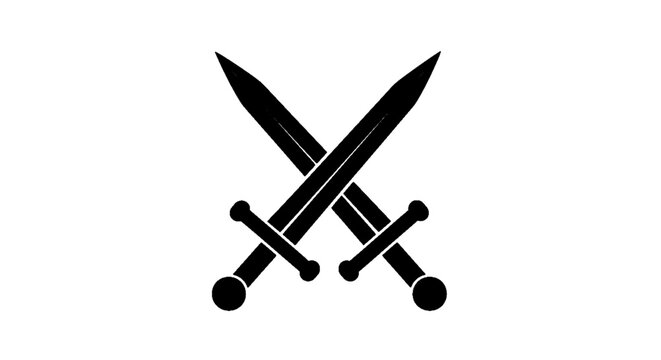 Minimal black silhouette icon, simple flat vector, bold black shape, no, no shading crossed swords icon, vector illustration of a pair of swords on a, flat icon style