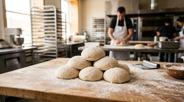Pizza dough balls on floured