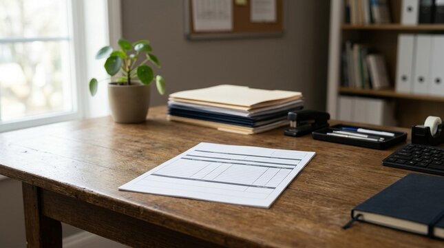 Payslip document on desk for end of month payroll and HR concept