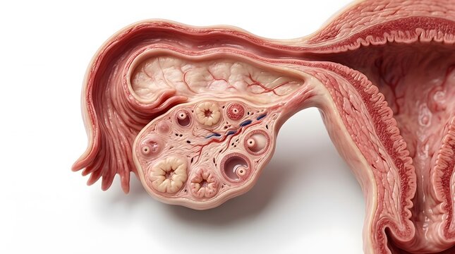 Anatomical cross-section of ovary and fallopian tube
