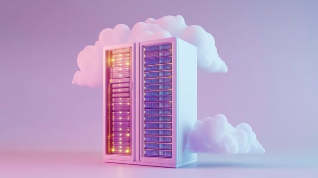 Computer server unit and storage cloud isolated on white background. 3d illustration