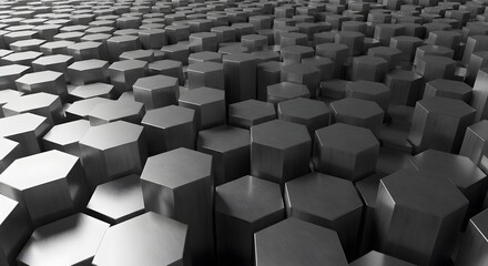 Obraz premium Abstract matrix pattern texture grid background of multiple dark grey concrete hexagon blocks