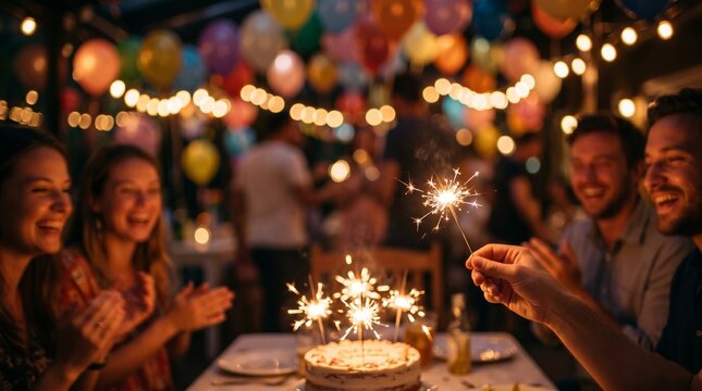 Celebration with sparklers at a festive outdoor party