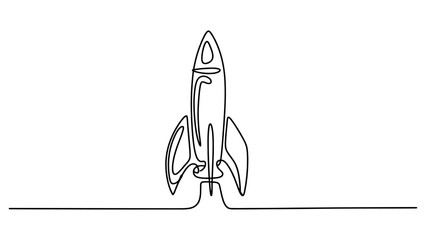 Continuous single line drawing of a simple space rocket ship taking off for a business startup concept © Dulal
