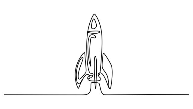 Continuous single line drawing of a simple space rocket ship taking off for a business startup concept