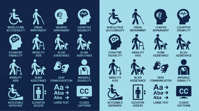 Accessibility icons for various disabilities.