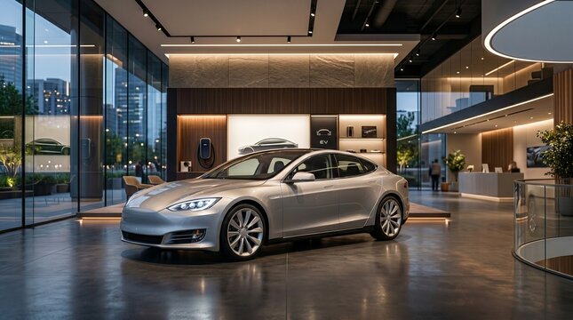 Modern Electric Vehicle Showroom with Premium Interior