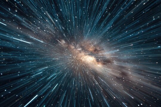 A dynamic view of the Milky Way galaxy from within, streaking outward into space