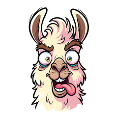Fototapeta premium Funny Derpy Lama Character with Tongue Out