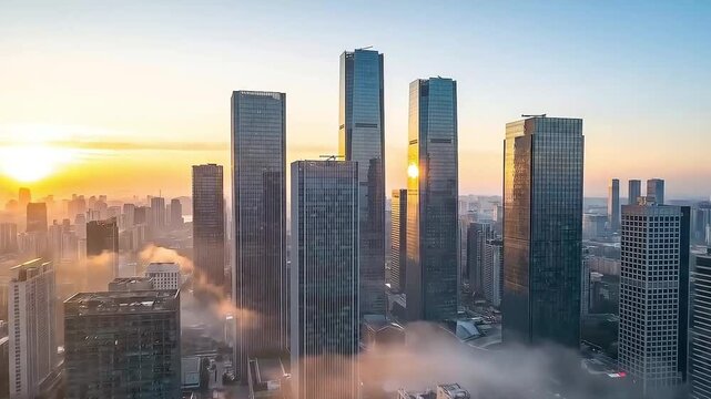 New York City skyline at sunset with skyscrapers and urban cityscape view Videos