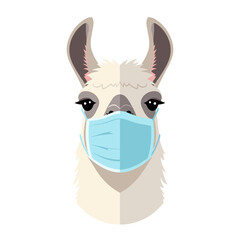 Fototapeta premium Responsible Lama Character Wearing a Blue Face Mask