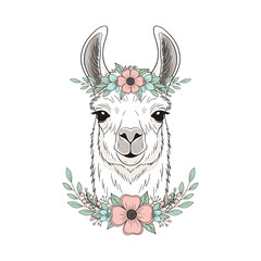 Fototapeta premium Elegant Lama Head Decorated with Pink Flower Wreath