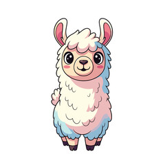 Fototapeta premium Cute Fluffy Pink Lama Standing Character