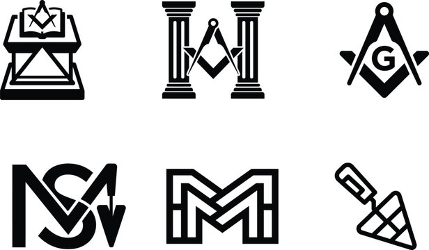 Masonic symbols and logos on white background