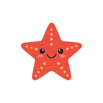 Cute smiling red starfish vector illustration isolated cartoon sea star character