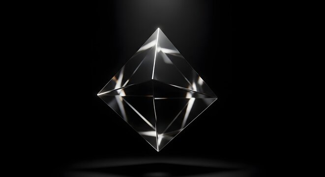 Crystal octahedron floats in a dark void to represent geometric precision and mathematical clarity.