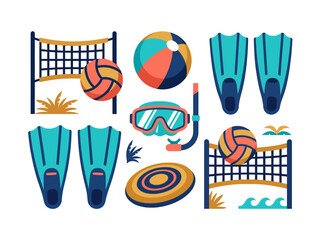 Summer Beach Sports and Water Activities Icon Set Vector © Desti