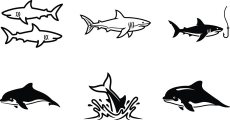 Shark dolphin ocean fish swimming vector illustration © saidur