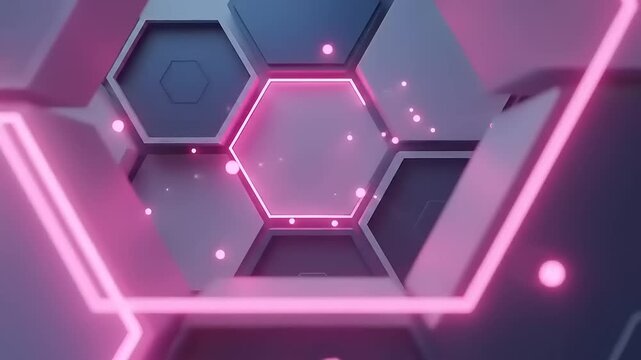 Glowing Hexagons with Pink Neon Lights.