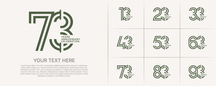 Anniversary logo type set with double line number. green color for celebration event
