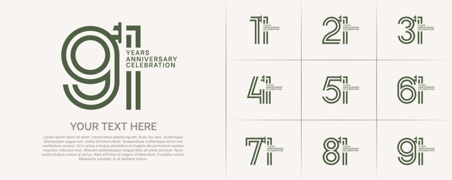 Anniversary logo type set with double line number. green color for celebration event