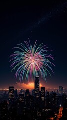 Fototapeta premium Vibrant Fireworks Exploding Over City Skyline at Night