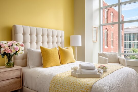 Bright, inviting bedroom with a queen bed and large window