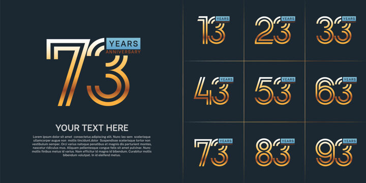 Anniversary logo type set with double line number. gold and blue color can be use special moment