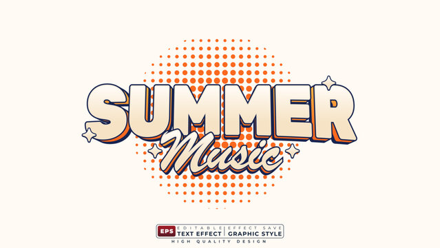 Editable 3d text effect summer music with halftone for banner template design
