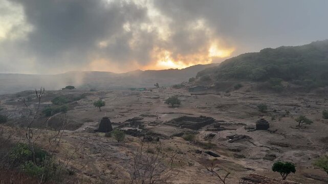 Harishchandragad Fort glowing at sunrise in stunning 4K detail.
