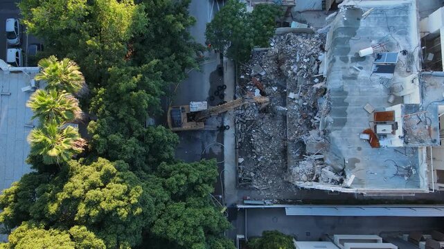 Drone descent above David Street demolition and redevelopment project, highlighting urban renewal, פינוי בינוי, and תמא 38 transformation in residential city neighborhood.