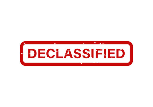 Red declassified rubber stamp impression with a distressed grunge texture isolated on a clean white background design isolated on transparent background