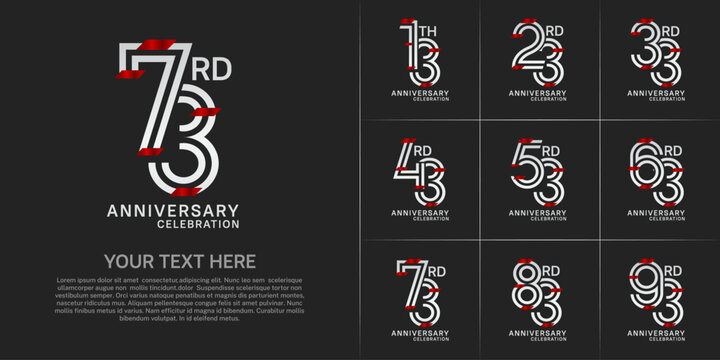 Anniversary set design with double line number. white color with red confetti for celebration event