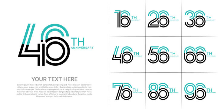 Anniversary set design with double line number. black and green color for celebration event