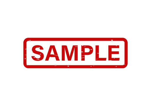 Red sample rubber stamp impression with a rectangular border and grunge texture isolated on a clean white background isolated on transparent background