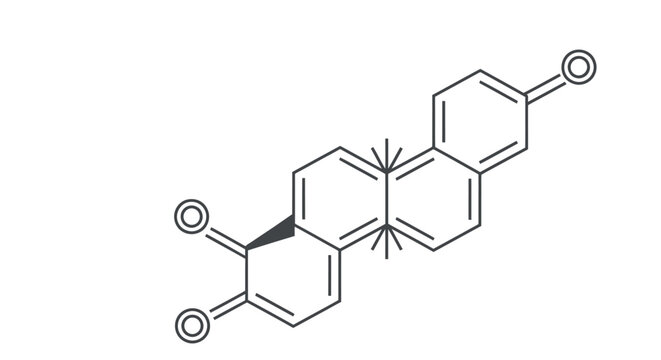 Molecular structure illustration of anthraquinone showing fused rings and carbonyl groups.