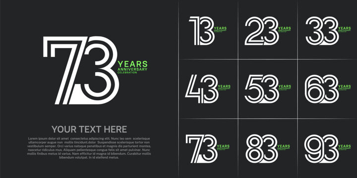 Anniversary set design with double line number. white and green color for celebration event