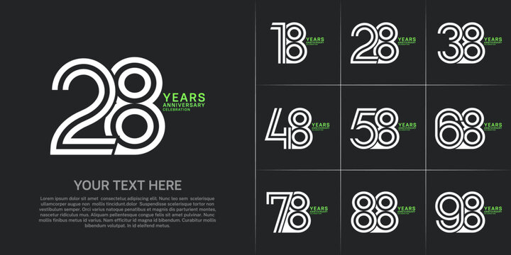 Anniversary set design with double line number. white and green color for celebration event