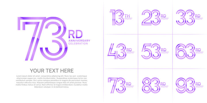 Anniversary logo set with double line number style. purple color can be use for special moment