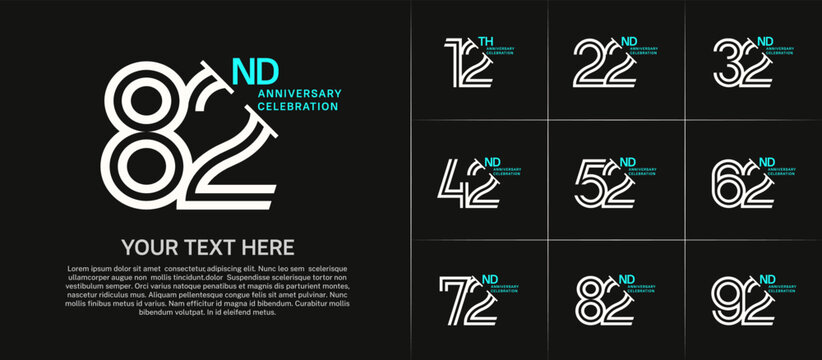 Anniversary logo set with double line number style. white and blue color with slash can be use for special moment