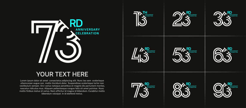 Anniversary logo set with double line number style. white and blue color with slash can be use for special moment