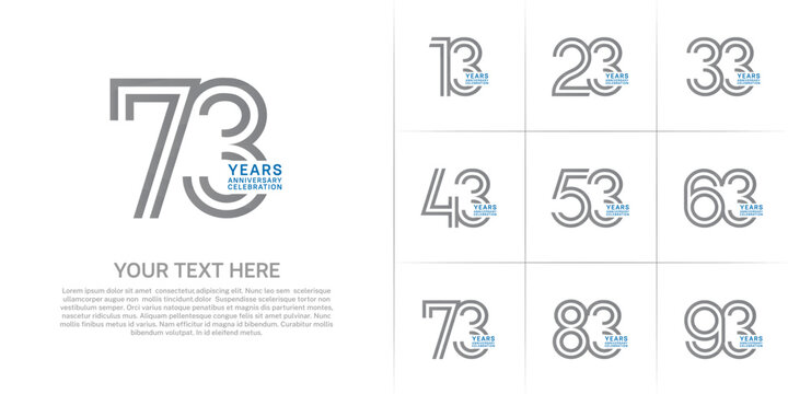Anniversary logo set with double line number style. grey and blue color can be use for special moment