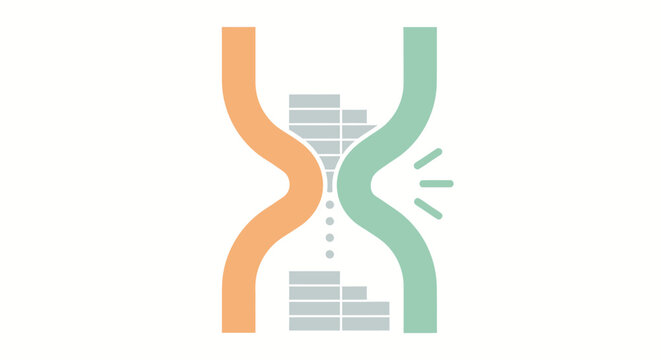 Abstract dual-spiral logo with bricks representing energy efficiency and sustainable design.
