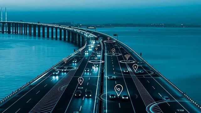 Smart highway with vehicles and digital overlays