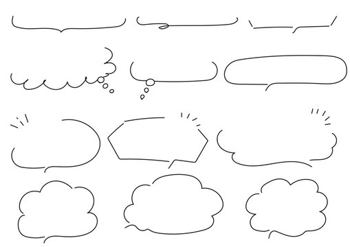手描き線画の吹き出しとラベルフレーム素材セット｜吹き出し,雲形,コメント,会話,装飾デザイン
