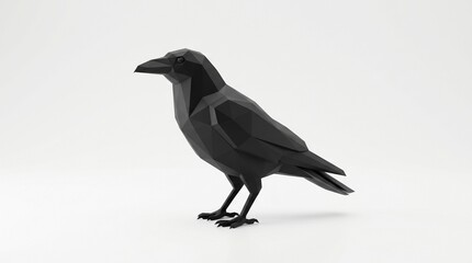 Obraz premium A black origami crow, a paper sculpture. isolated on solid white background
